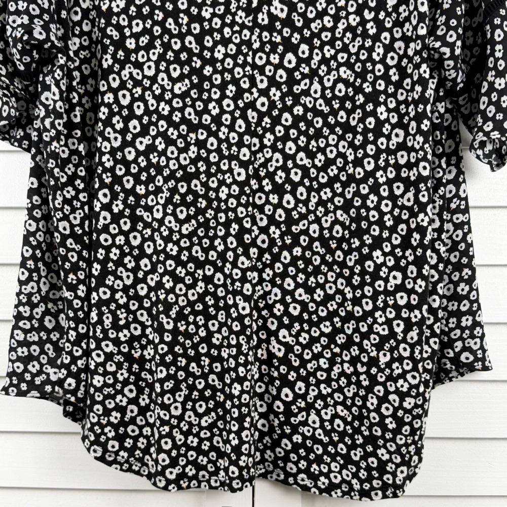 Loft Blouse Women XXL Black Floral Bell Sleeve Crochet Trim - Picture 10 of 15